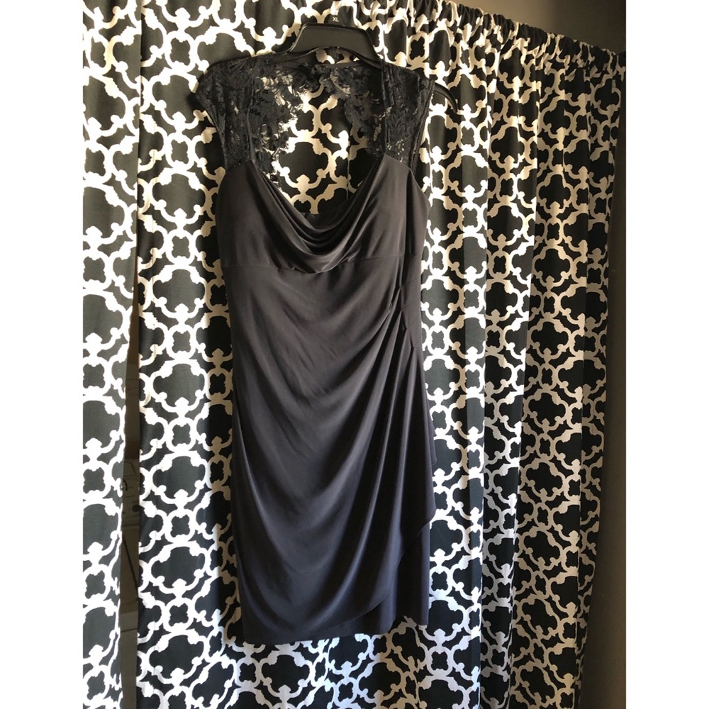 Slate/Navy semi- formal dress w/ Lace sleeves